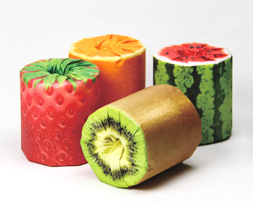 kazuaki kawahara wraps toilet paper roll with juicy fruit packaging