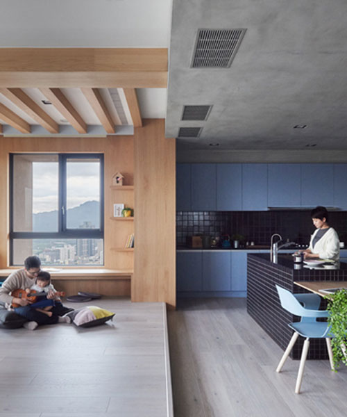 HAO design's blue apartment in taiwan balances family and social life