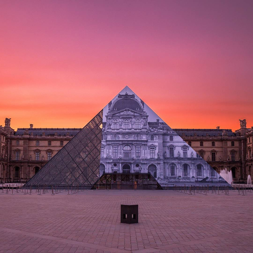 JR completes monumental anamorphic artwork on the louvre's glass pyramid