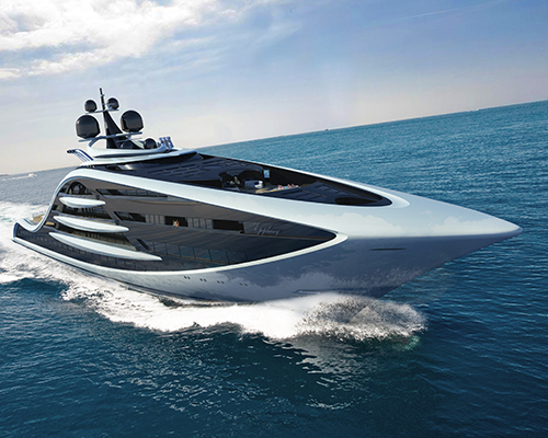 andy waugh's epipahny concept simplifies yacht's curved silhouette with contrasting colors