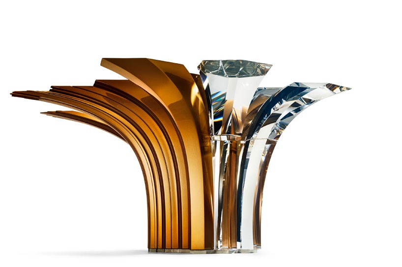 zaha hadid merges metal and crystal to form centerpiece for swarovski