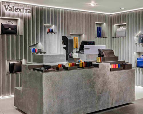 david adjaye creates crinkle-cut concrete interior for valextra at harrods