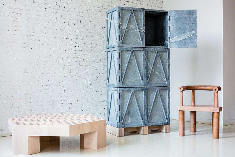 fort standard alters material perceptions with stone, leather and maple furniture