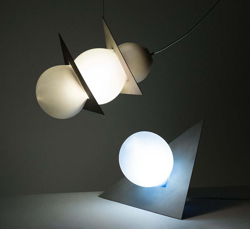 soft blown glass meets hard metal plates for harry allen esque lighting series