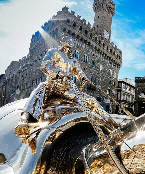 jan fabre unfolds spiritual guards across a piazza, palazzo and fort in florence