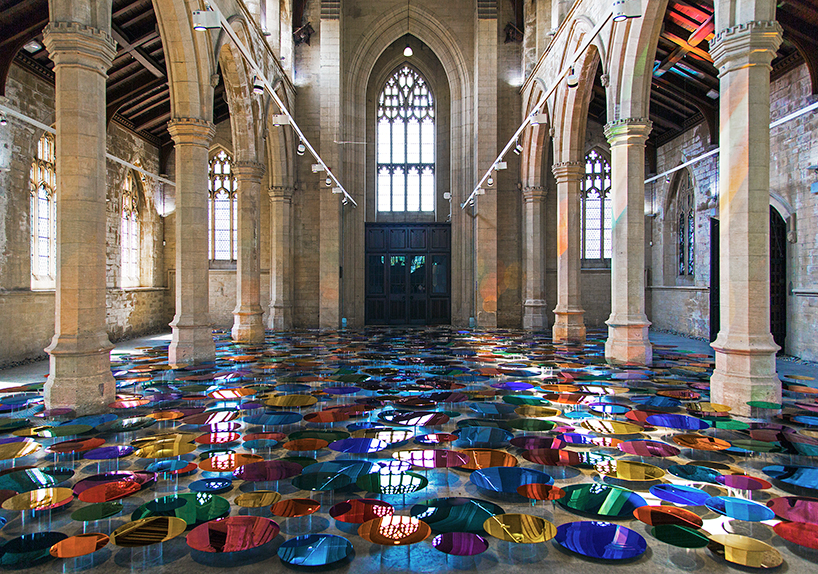 liz west turns historic UK church into a reflective landscape of color and light