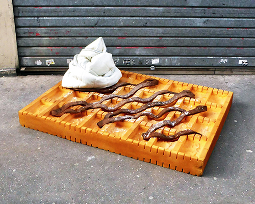french artist turns discarded mattresses into oversized 'street food'