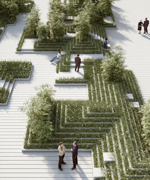 penda visualizes garden landscape referencing indian stairwells + water mazes