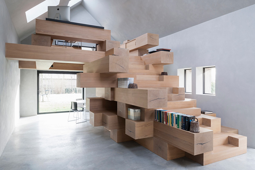 studio farris transforms a stable in belgium with stacked timber unit