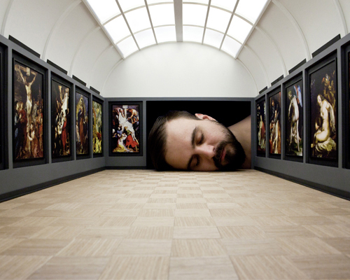 tezi gabunia creates surreal images of big heads inside famous galleries