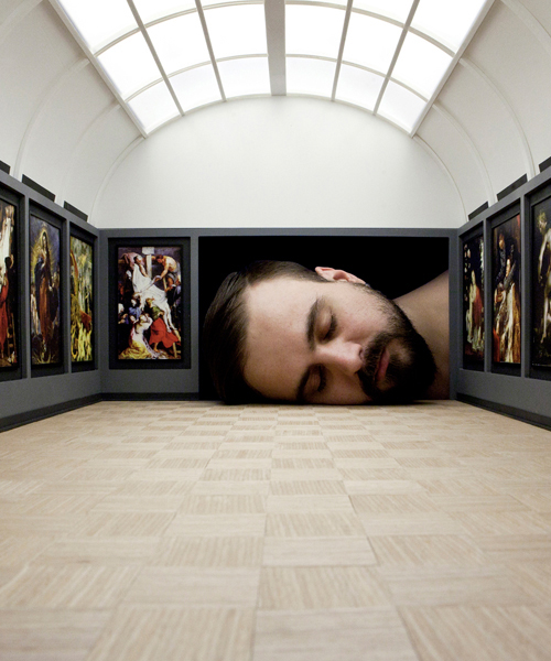 tezi gabunia creates surreal images of big heads inside famous galleries