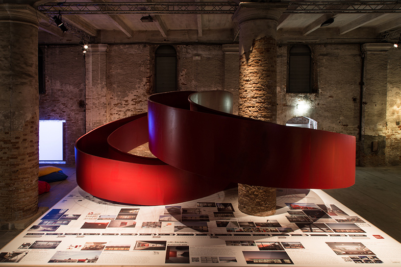 C+S-architects-suspended-red-walkway-eduCARE-venice-architecture-biennale-designboom-01
