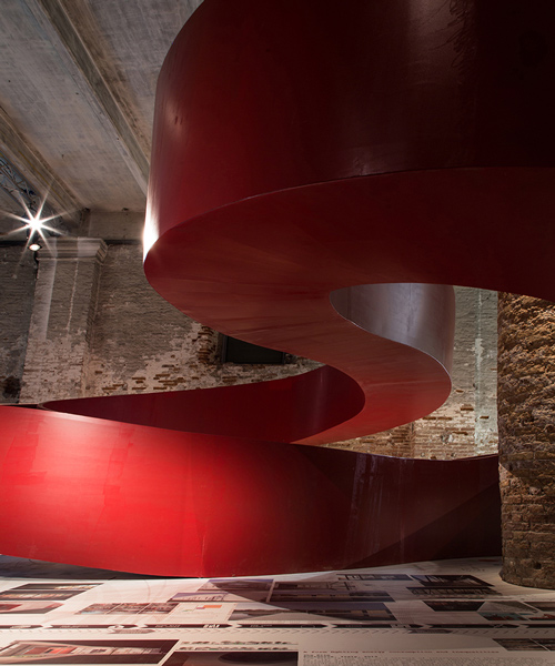 C+S architects installs suspended red walkway at the venice architecture biennale