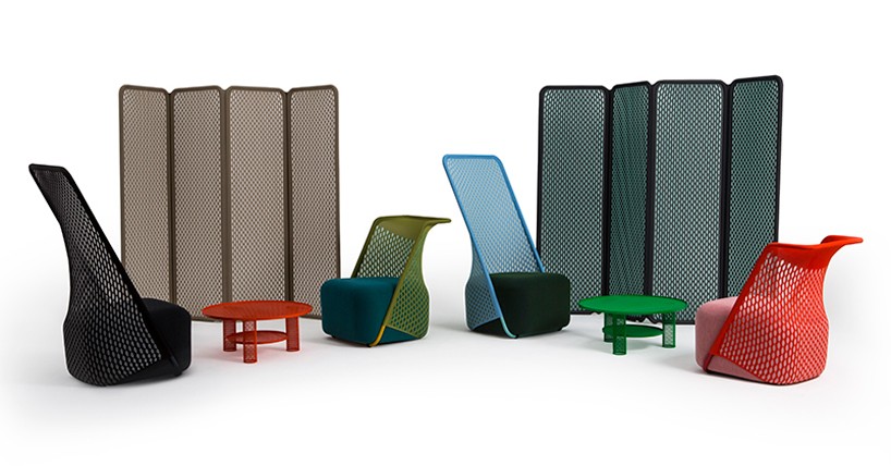 benjamin hubert's cradle collection for moroso uses a three-dimensional stretched fabric