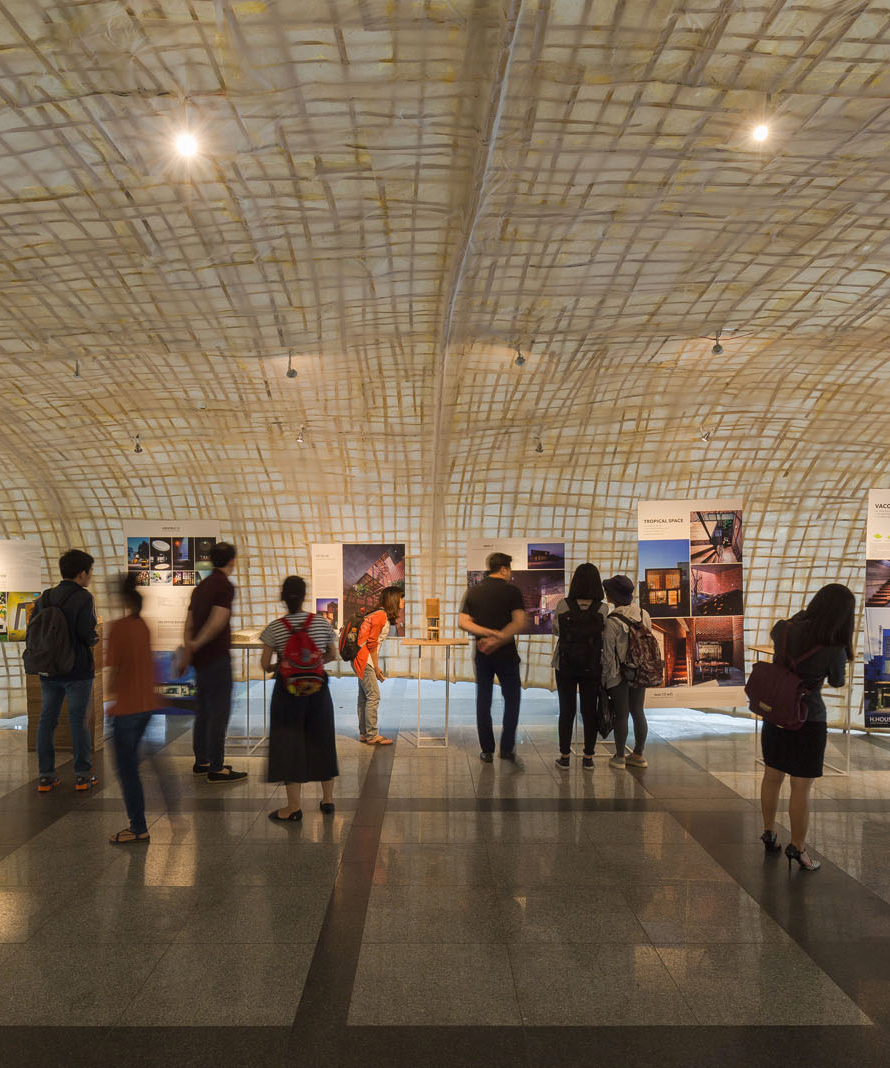 a21studio uses bamboo and poonah paper to build cocoon pavilion in saigon