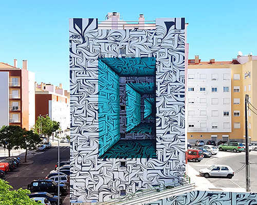 astro's brain-bending mural turns an apartment into an architectural wormhole