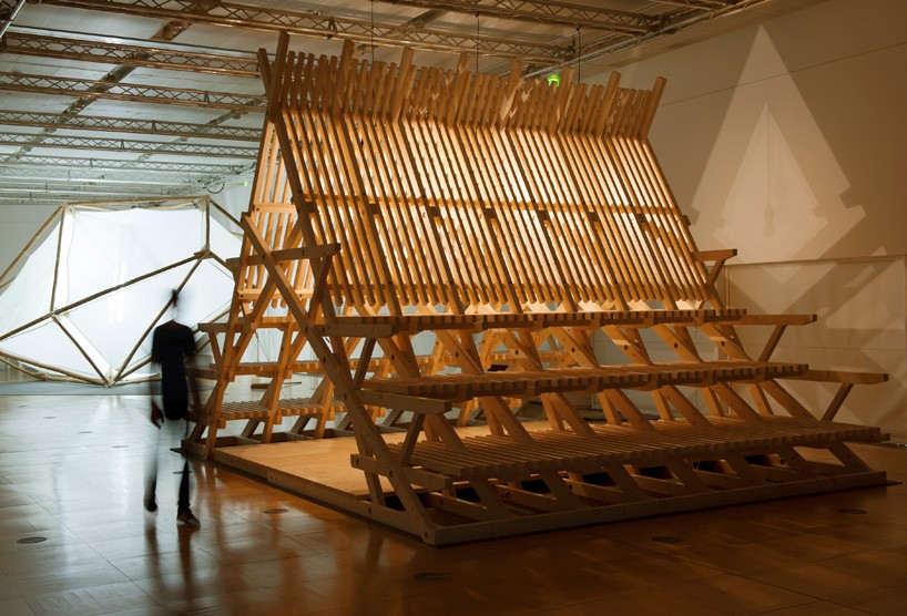 atelier bow-wow + didier faustino's wooden installations glow inside paris' culture house of japan
