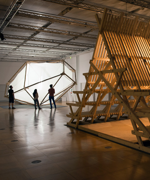 atelier bow-wow + didier faustino's wooden installations glow inside paris' culture house of japan