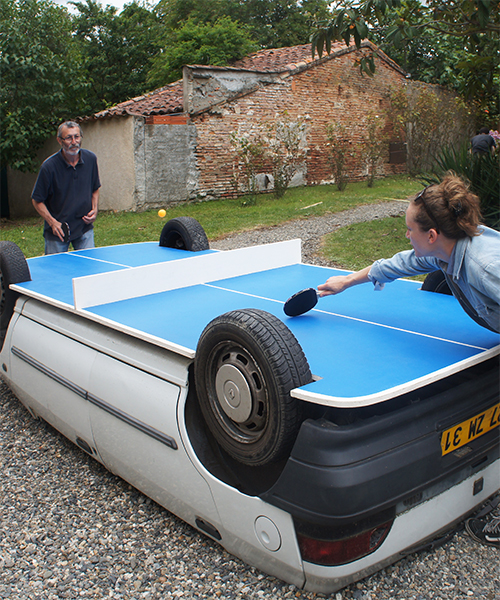benedetto bufalino turns a car into a playable ping pong table