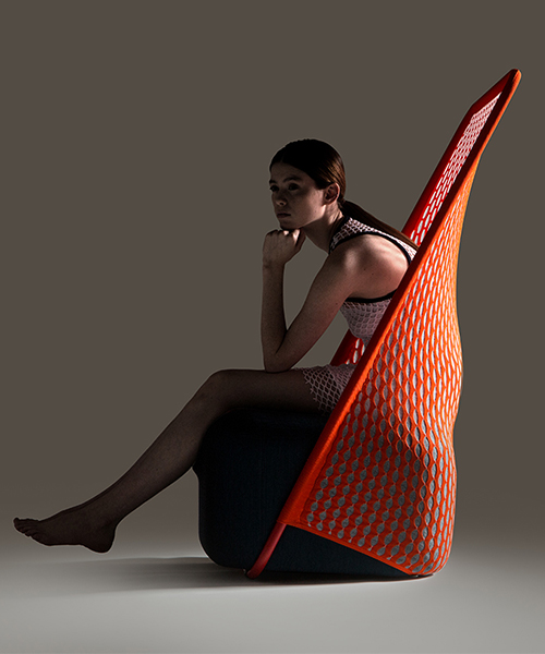 benjamin hubert's cradle collection for moroso uses a three-dimensional stretched fabric