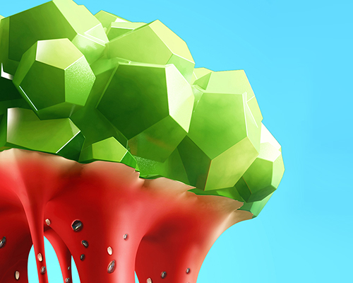 neon nectar and studded skin form a sticky species of low-poly fruit