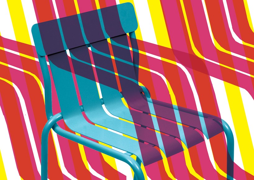 matali crasset's brightly colored stripe chair for fermob contains a playful curved form