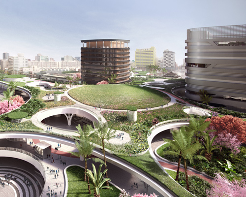 mecanoo plans to unite new kaohsiung station with landscaped roof canopy