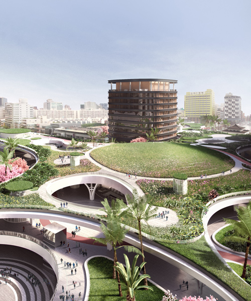 mecanoo plans to unite new kaohsiung station with landscaped roof canopy