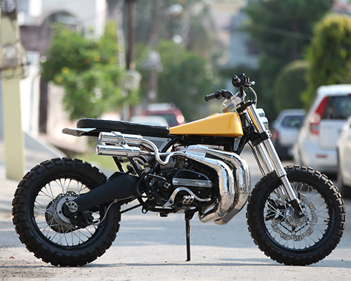 moto exotica’s 'eight' motorcycle uses uncommon stainless steel details for power + off-roading