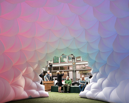 fabric prism installation by pneuhaus uses an inflatable membrane which responds to light