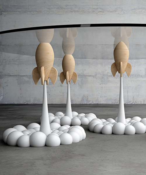 stelios mousarris' rocket coffee table blasts off on plumes of smoke