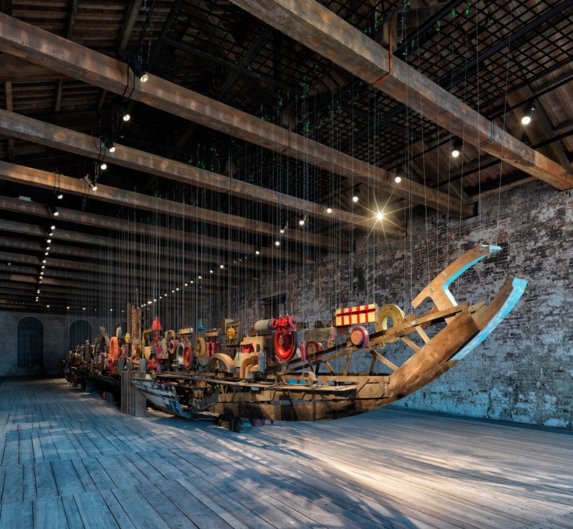 turkey suspends vessel made of discarded materials at the venice architecture biennale