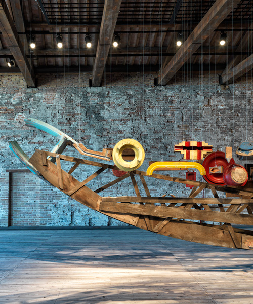 turkey suspends vessel made of discarded materials at the venice architecture biennale