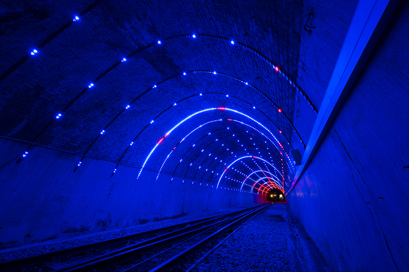 angus muir turns wellington cable car tunnel into a luminous LED landscape