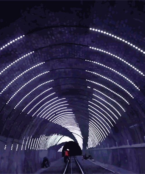 angus muir turns wellington cable car tunnel into a luminous LED landscape