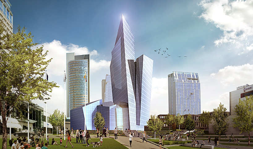 studio libeskind's planned business complex for vilnius is a composition of glazed volumes