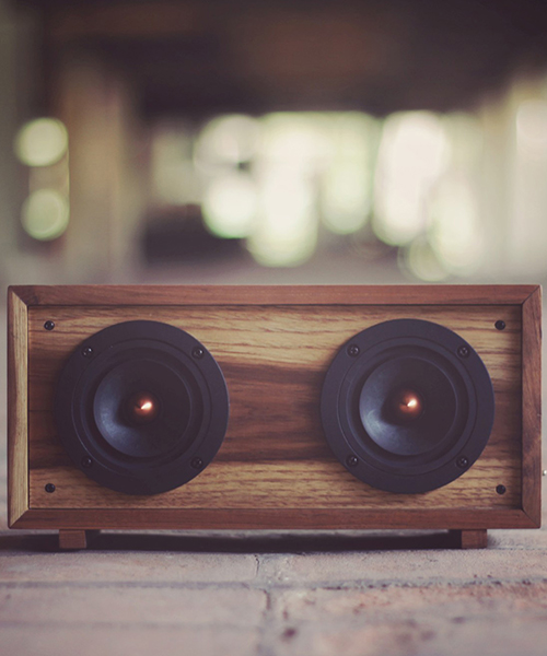 ekprayog clapton sound system is a minimal teakwood speaker