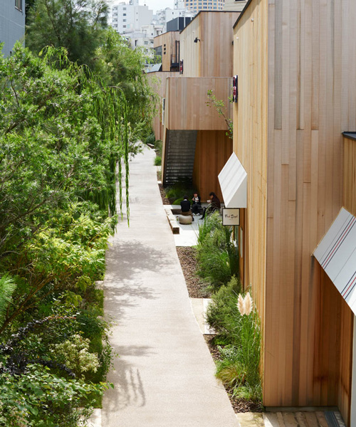 general design plans cedar-clad outdoor shopping complex in tokyo