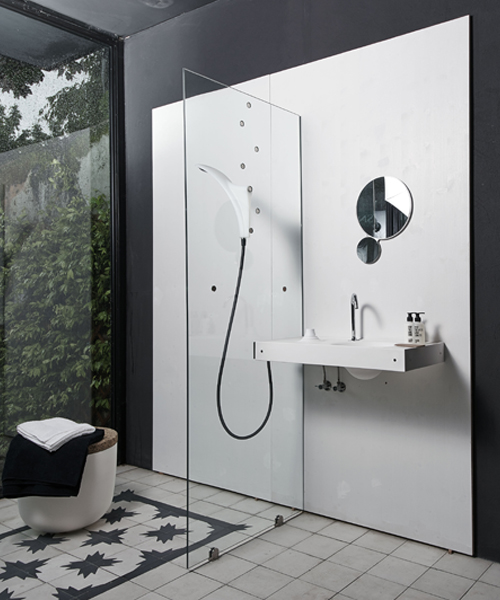 WET italia's HOST bathroom system connects wash basin and shower wall
