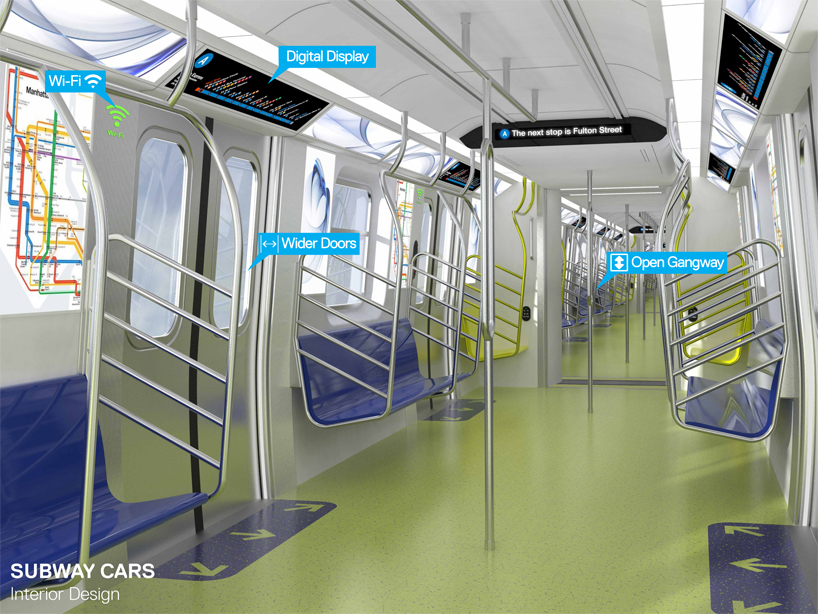 new york subway redesign includes open car end carriages with WiFi + USB chargers