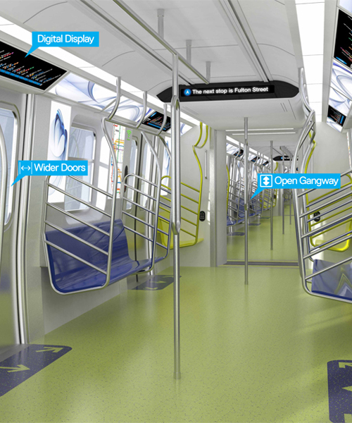 new york subway redesign includes open car end carriages with WiFi + USB chargers