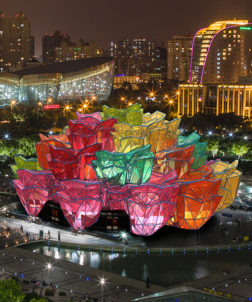 vasily klyukin envisions color-changing 'rose pavilion' as a bouquet of flowers
