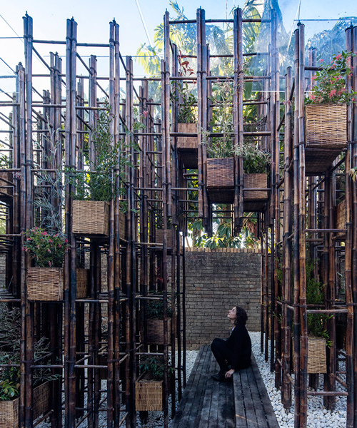 vo trong nghia builds temporary pavilion in sydney from bamboo ladders