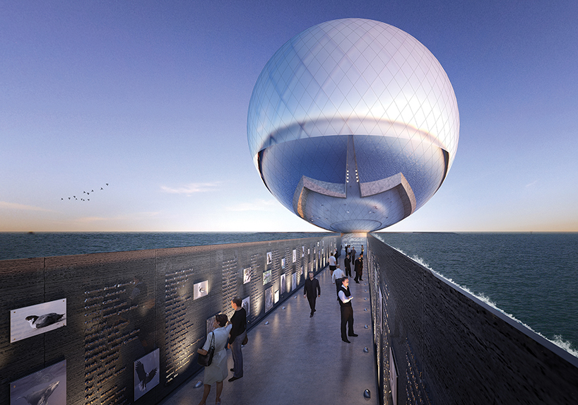 clear orb sculpture provides energy and drinkable water for the city of santa monica