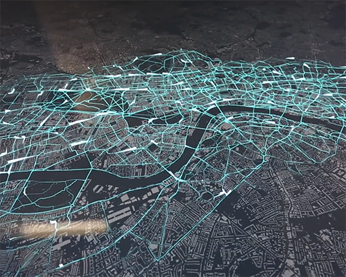 urban bike share mapping installation shows london, berlin + NYC in a new light