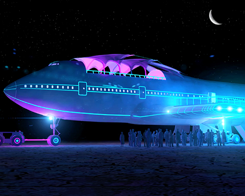 converted boeing 747 lands at burning man in nevada's black rock desert