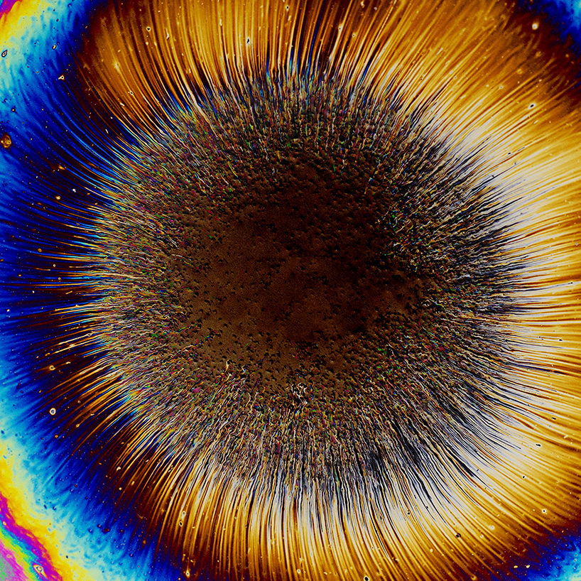 fabian oefner's iridescent oil spills form radiant color canvases
