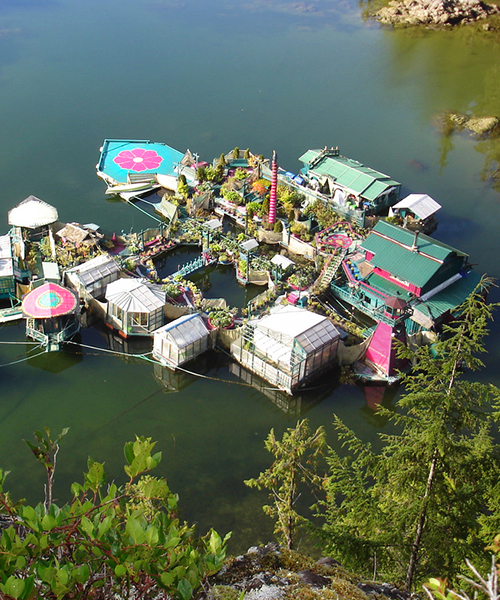 artists build floating freedom cove off the coast of vancouver island