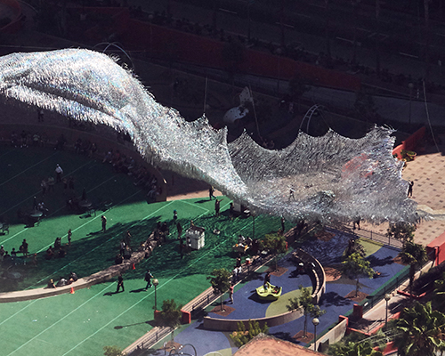 patrick shearn's liquid shard glistens above LA's pershing square