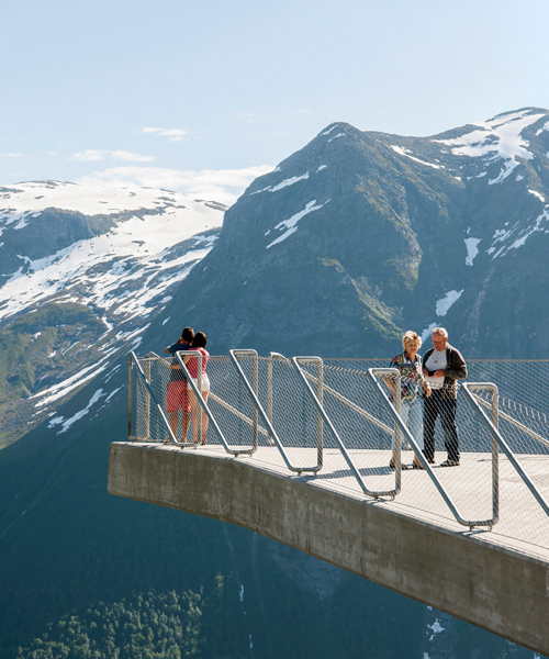 utsikten viewpoint at gaularfjellet opens along a national tourist route in norway